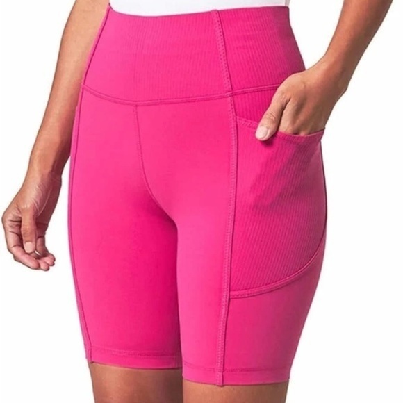 MONDETTA Performance +Luxury Pants - MONDETTA Women’s Pink High-Waisted Bike Shorts with Compression.